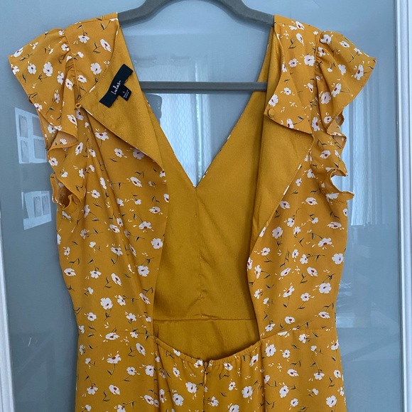 Lulus Fresh Pucked Mustard Yellow Floral Print Backless Maxi Dress - Picture 4 of 5